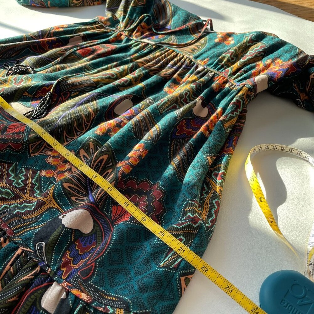 ANTHROPOLOGIE FARM RIO Ariyah Tiered V-Neck Botanical Mini Dress, Green Floral S - Picture 14 of 15